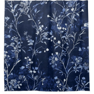 Blue Vintage Floral Toile Pattern (10) Shower Curtain