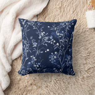 Blue Vintage Floral Toile Pattern (10) Throw Pillow