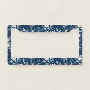 Blue Vintage Floral Toile Pattern (11) License Plate Frame