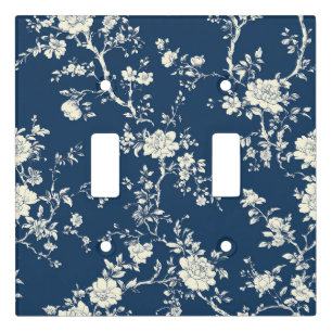 Blue Vintage Floral Toile Pattern (11) Light Switch Cover