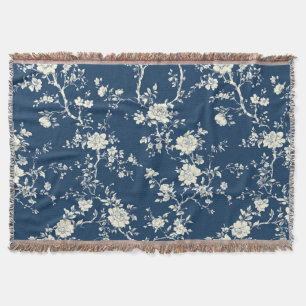 Blue Vintage Floral Toile Pattern (11) Throw Blanket