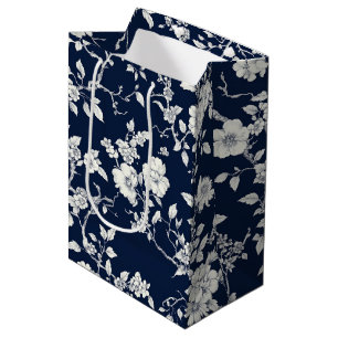 Blue Vintage Floral Toile Pattern (12) Medium Gift Bag