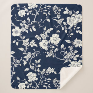 Blue Vintage Floral Toile Pattern (12) Sherpa Blanket