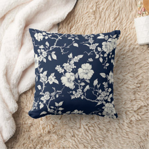 Blue Vintage Floral Toile Pattern (12) Throw Pillow