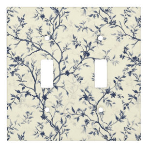 Blue Vintage Floral Toile Pattern (1) Light Switch Cover