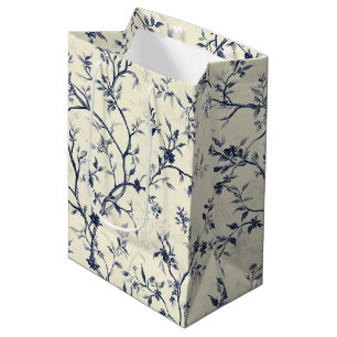 Blue Vintage Floral Toile Pattern (1) Medium Gift Bag