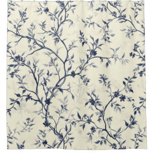 Blue Vintage Floral Toile Pattern (1) Shower Curtain