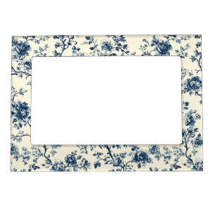 Blue Vintage Floral Toile Pattern (2) Magnetic Frame