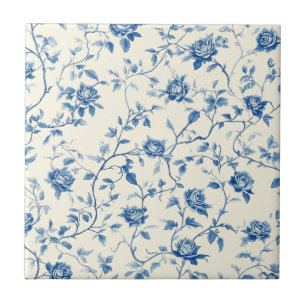 Blue Vintage Floral Toile Pattern (3) Ceramic Tile