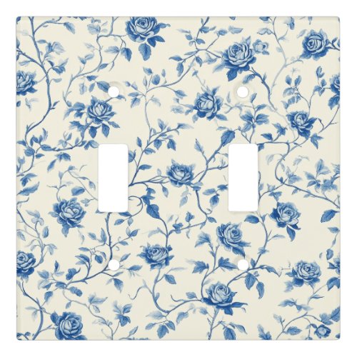 Blue Vintage Floral Toile Pattern (3) Light Switch Cover