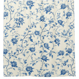 Blue Vintage Floral Toile Pattern (3) Shower Curtain