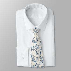 Blue Vintage Floral Toile Pattern (4) Neck Tie
