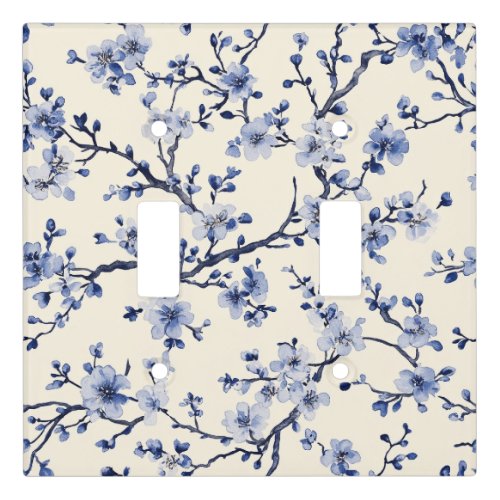 Blue Vintage Floral Toile Pattern (5) Light Switch Cover