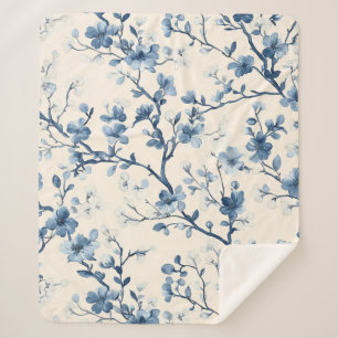 Blue Vintage Floral Toile Pattern (5) Sherpa Blanket
