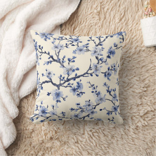 Blue Vintage Floral Toile Pattern (5) Throw Pillow