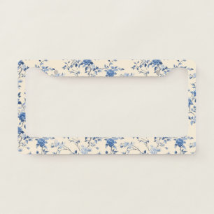 Blue Vintage Floral Toile Pattern (6) License Plate Frame