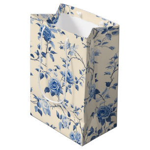 Blue Vintage Floral Toile Pattern (6) Medium Gift Bag