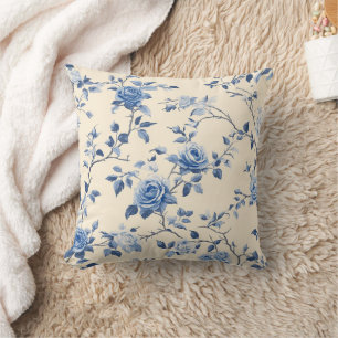 Blue Vintage Floral Toile Pattern (6) Throw Pillow