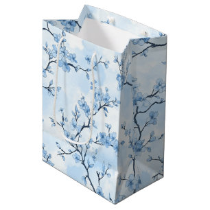 Blue Vintage Floral Toile Pattern (8) Medium Gift Bag