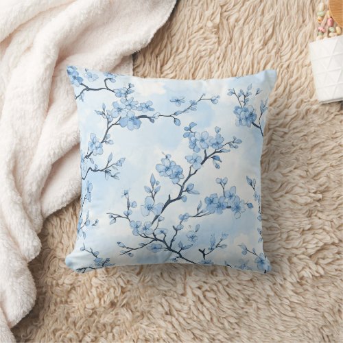 Blue Vintage Floral Toile Pattern (8) Throw Pillow