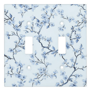 Blue Vintage Floral Toile Pattern (9) Light Switch Cover