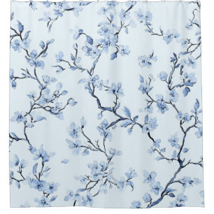 Blue Vintage Floral Toile Pattern (9) Shower Curtain