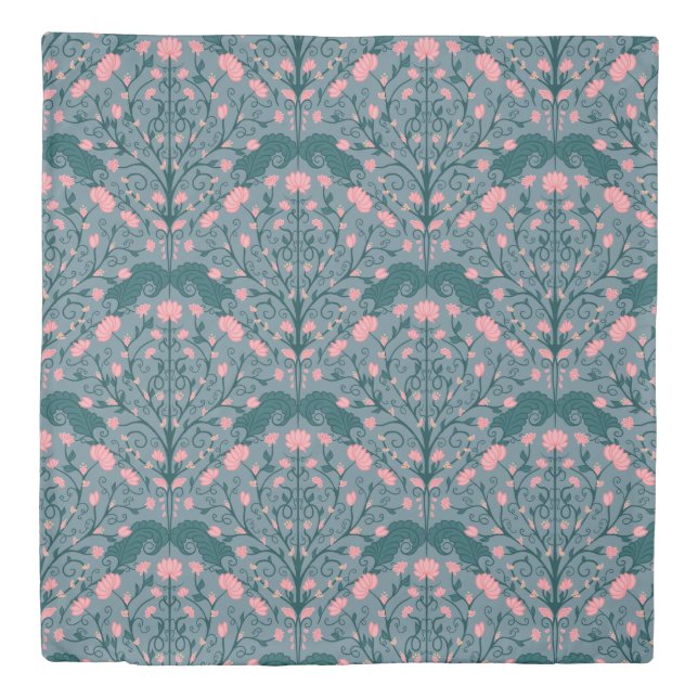 Blue Vintage Floral Vine Pattern Duvet Cover (Front)