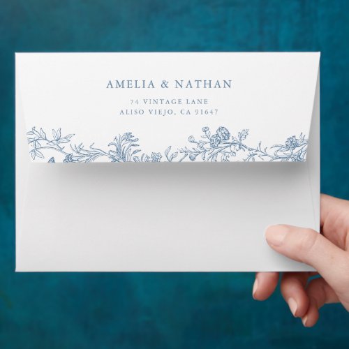 Blue Vintage Floral Wedding Envelope