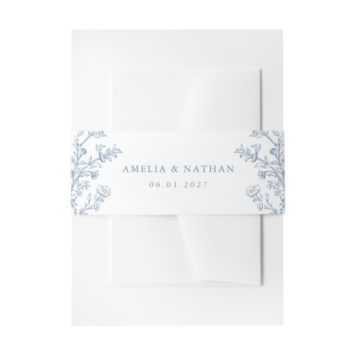 Blue vintage Floral Wedding Invitation  Belly Band