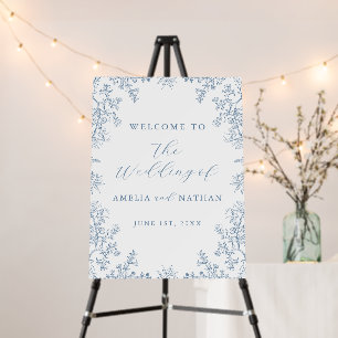 Blue Vintage Floral Wedding Welcome Sign