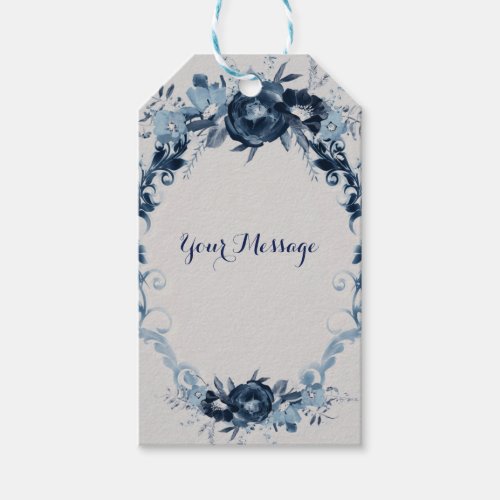 Blue Vintage Flowers Elegant Floral Wedding Favor Gift Tags