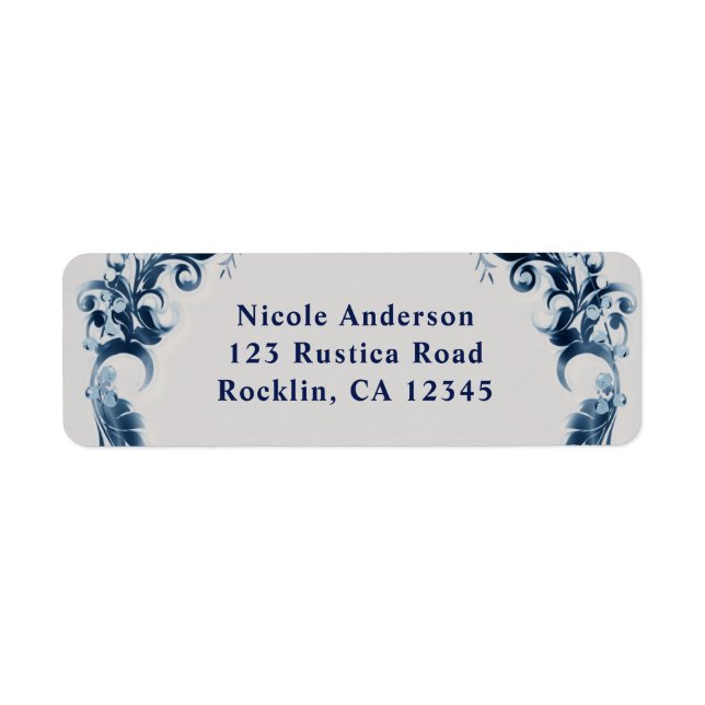 Blue Vintage Flowers Elegant Floral Wedding Label (Front)