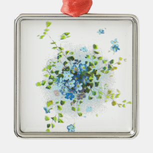 Blue Vintage Forget-Me-Nots Metal Ornament