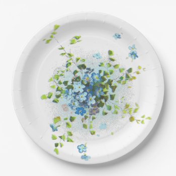 Blue Vintage Forget-me-nots Paper Plates by KraftyKays at Zazzle