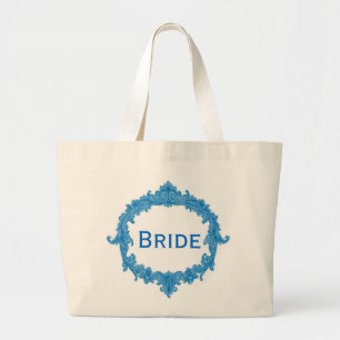 Blue Vintage Frame Bride Large Tote Bag