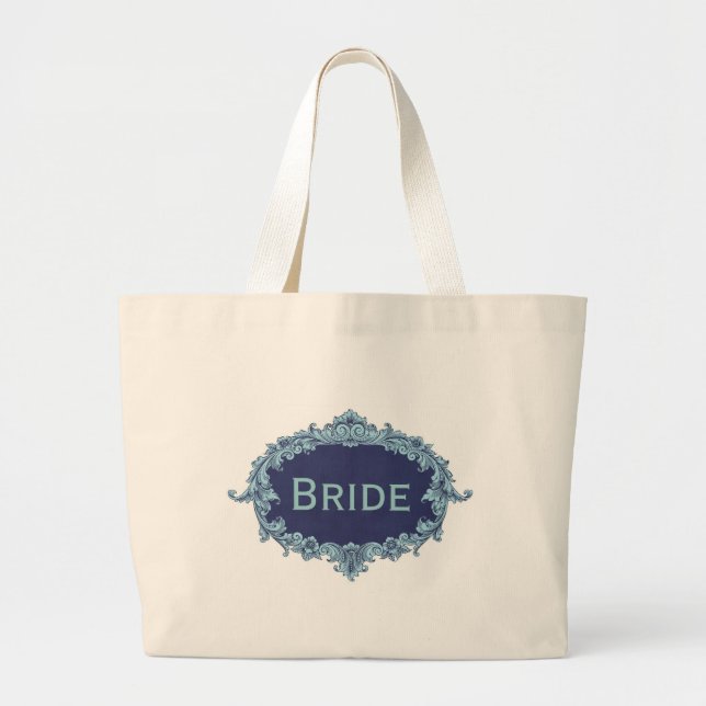 Blue Vintage Frame Bride Large Tote Bag (Front)