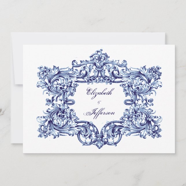 Blue Vintage Frame Wedding Invitations (Front)