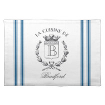 Blue Vintage French Custom Family Crest Cloth Placemat
