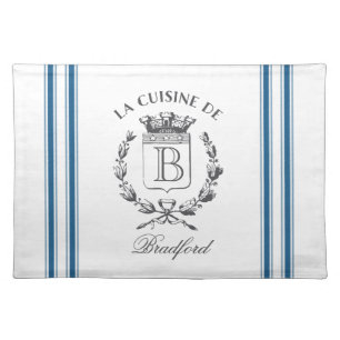 Blue Vintage French Custom Family Crest Cloth Placemat