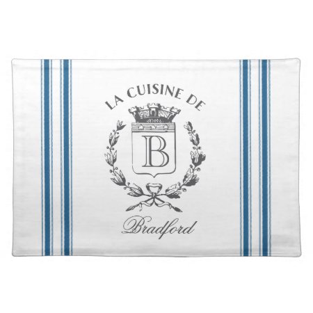 Blue Vintage French Custom Family Crest Cloth Placemat