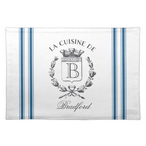Blue Vintage French Custom Family Crest Cloth Placemat