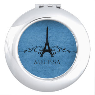Blue Vintage French Flourish Compact Mirror