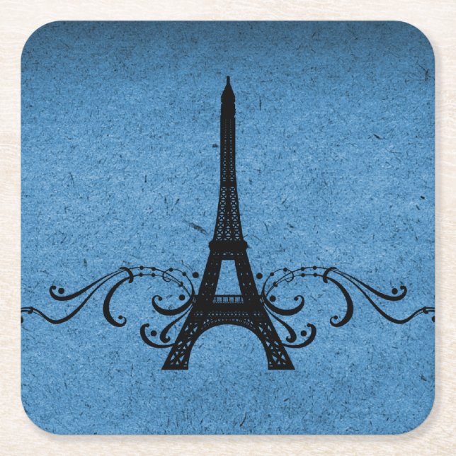 Blue Vintage French Flourish Paper Coaster (Front)