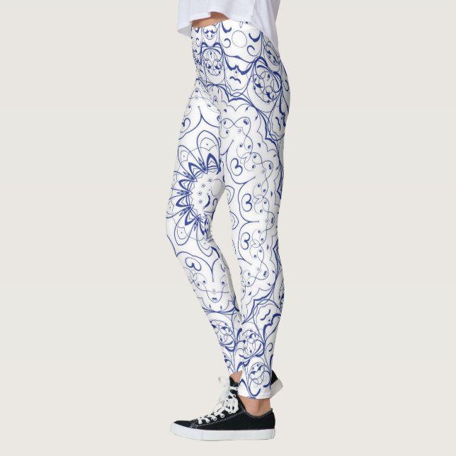Blue Vintage French Lace Over White  Leggings (Left)