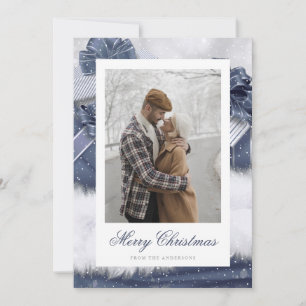 Blue Vintage Gift Snow Photo Christmas Cards