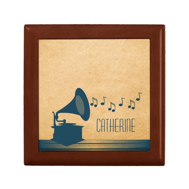 Blue Vintage Gramophone Gift Box (Front)