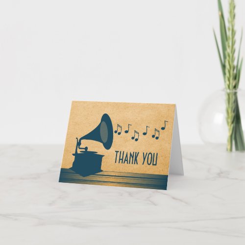 Blue Vintage Gramophone Thank You Card