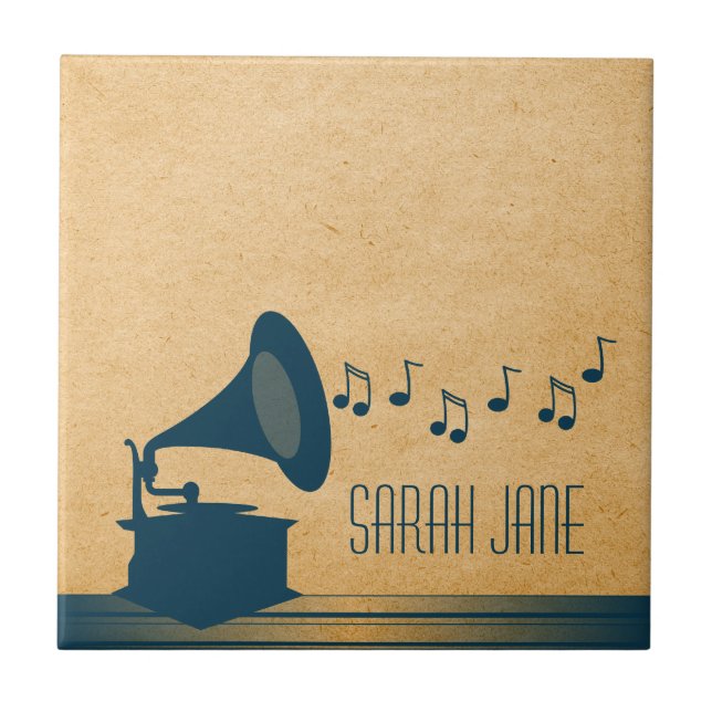 Blue Vintage Gramophone Tile (Front)