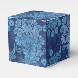 Blue Vintage Grunge Damask Favor Boxes