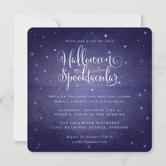 Blue Vintage Halloween Spooktacular Square/Round Invitation (Front)